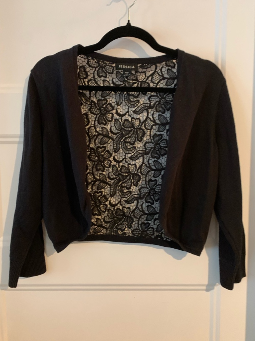 Jessica Black Lace-Back Open Bolero Cardigan 100% Cotton